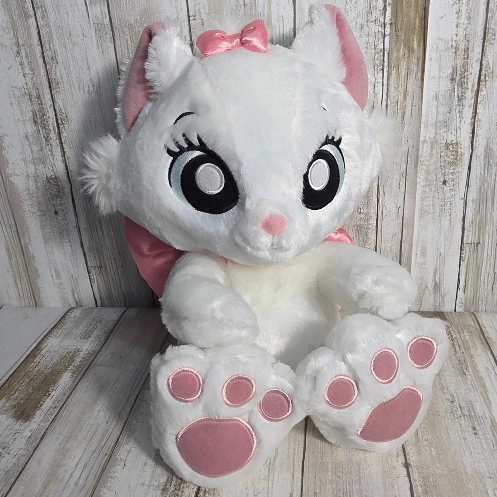 Disney Store Marie Aristocats Plush White Pink Satin Bow Stuffed Animal 14 inch